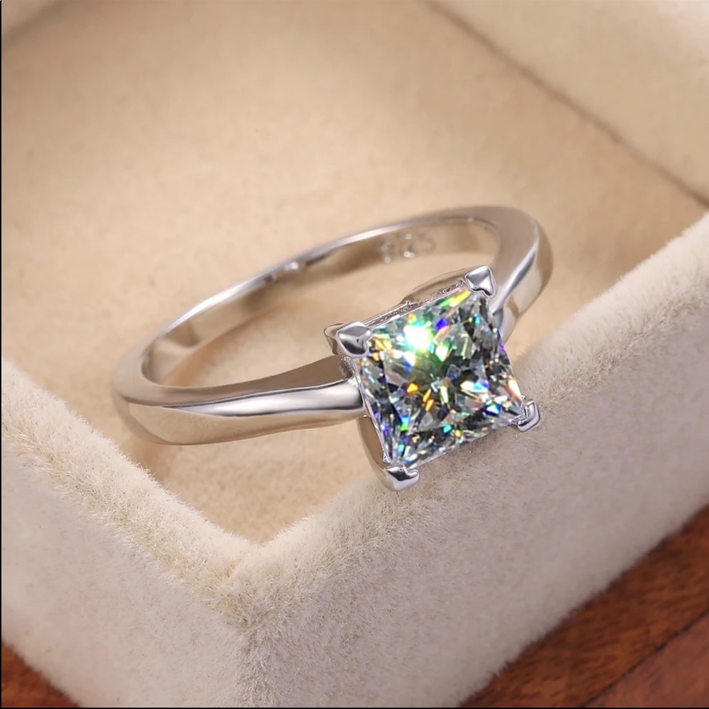 Luxury New Princess 925 Silver Diamond Bridal Ring - Picture 2 of 5